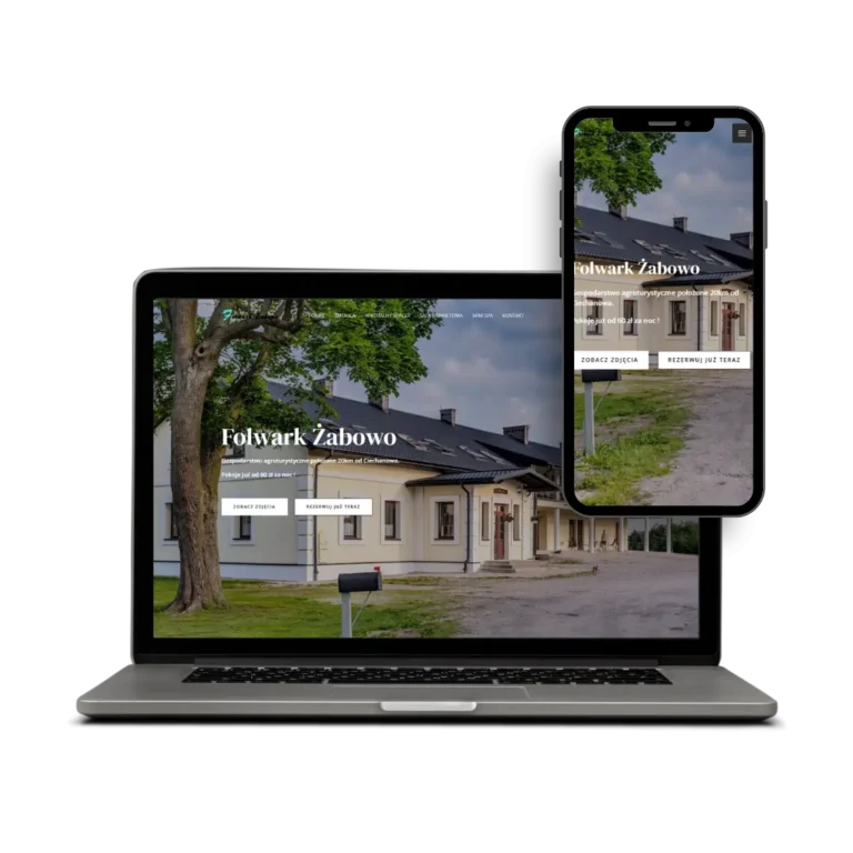 Strona internetowa Folwark Żabowo na laptopie i telefonie