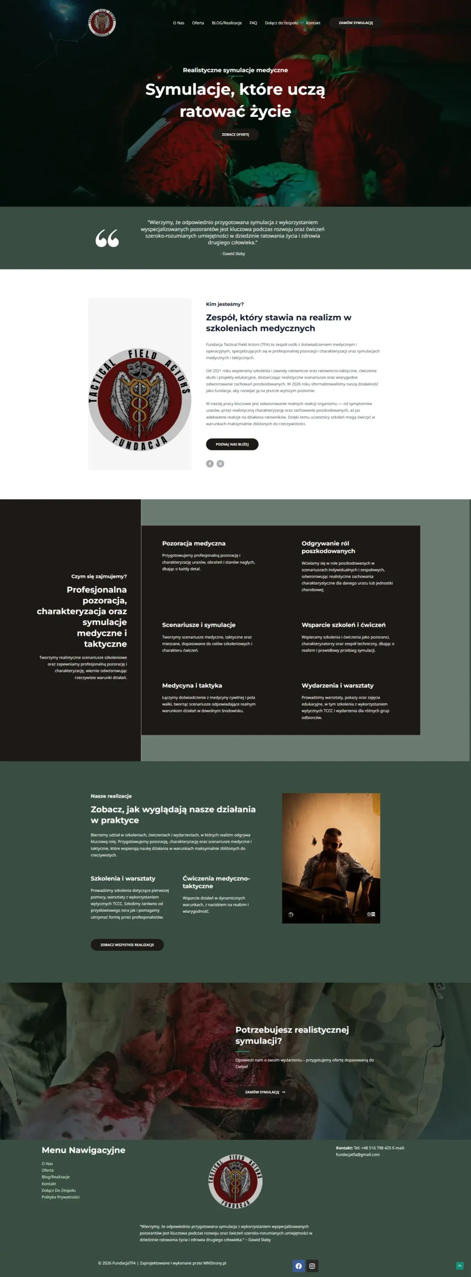 Strona internetowa Fundacji TFA - symulacje medyczne
