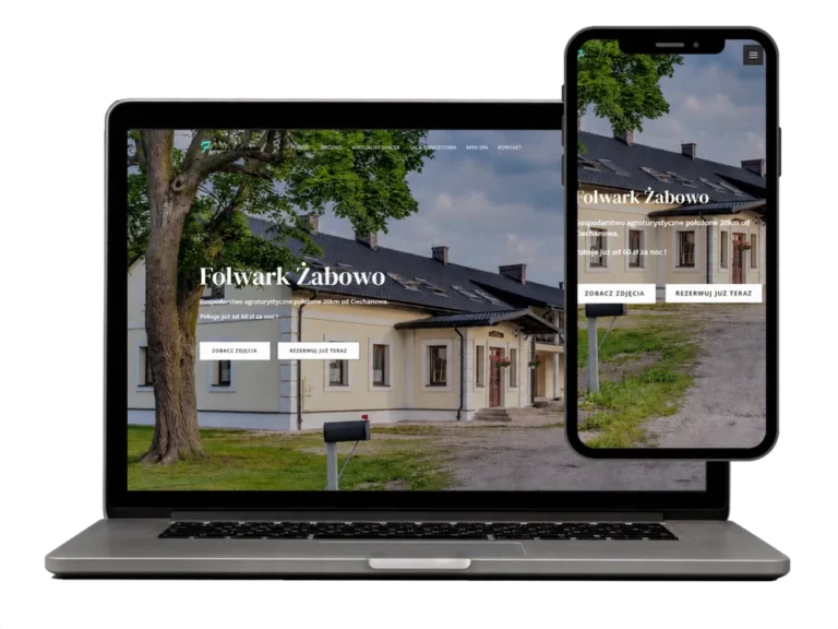 Strona internetowa Folwark Żabowo na laptopie i telefonie