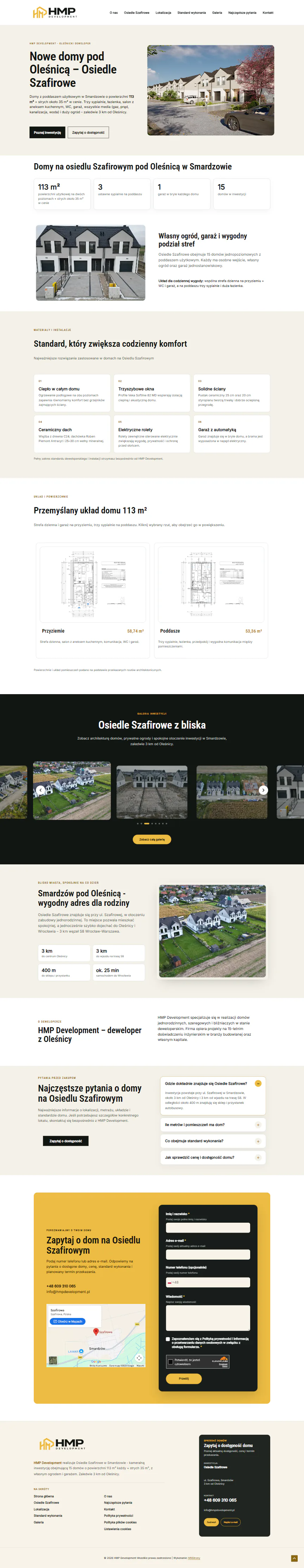 Strona internetowa HMP Development – prezentacja Osiedla Szafirowego w Smardzowie, widok komputerowy